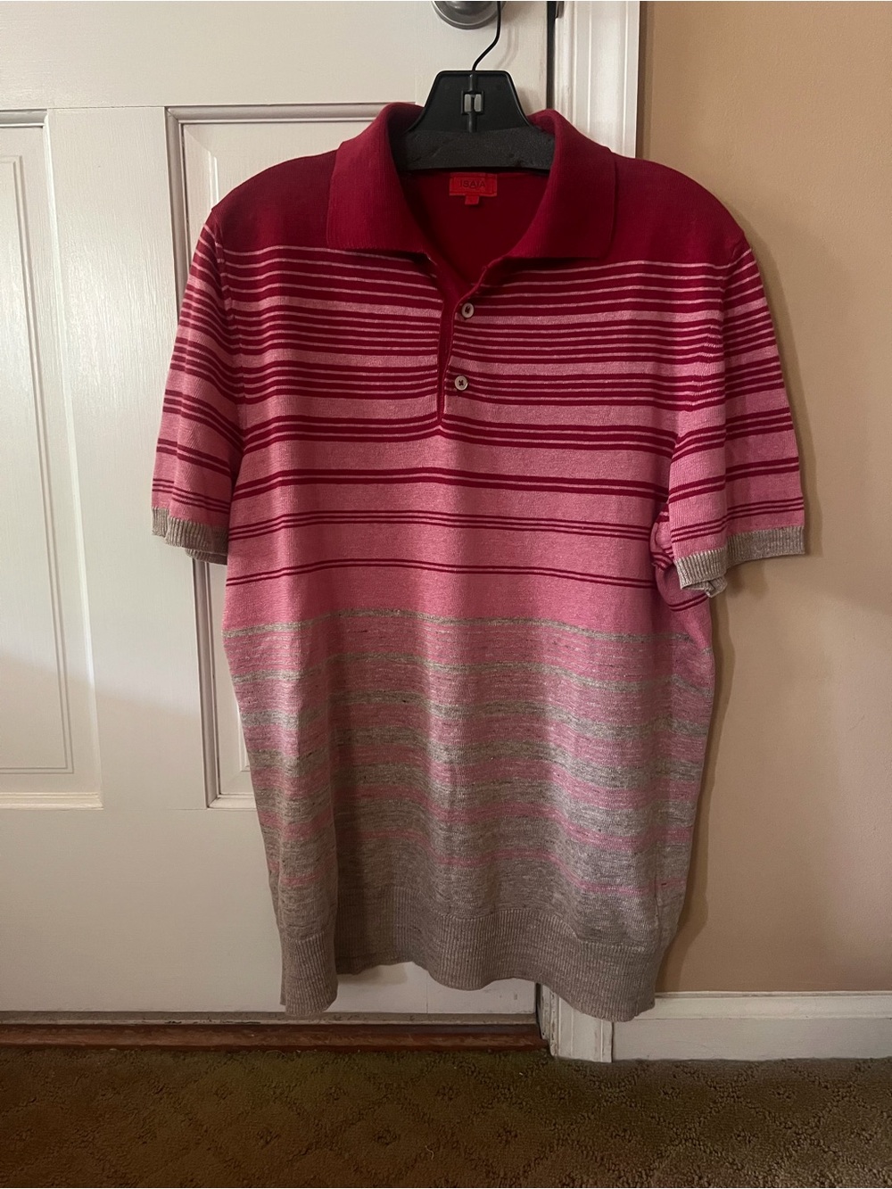 Isaia Pink and Gray Striped Polo Shirt